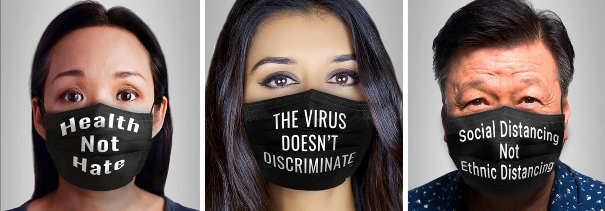 people wearing masks with statement designs, promoting health bot hate